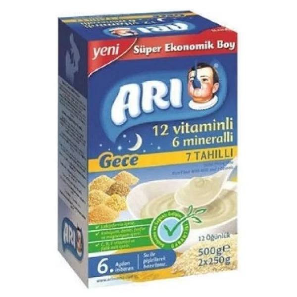 Arı Mama 12 Vitaminli 6 Mineralli 7 Tahıllı Gece Sütlü Pirinç Unu Kaşık Maması 500 Gr 2 Adet - Görsel 3