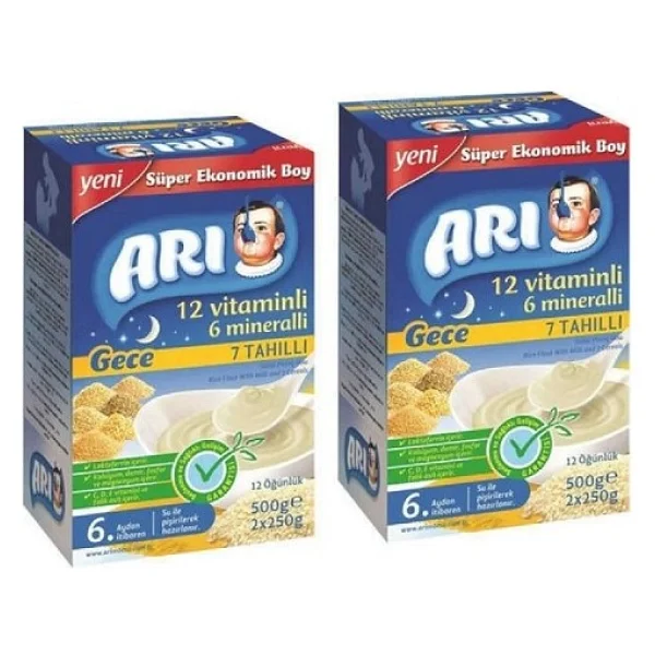 Arı Mama 12 Vitaminli 6 Mineralli 7 Tahıllı Gece Sütlü Pirinç Unu Kaşık Maması 500 Gr 2 Adet - Görsel 2