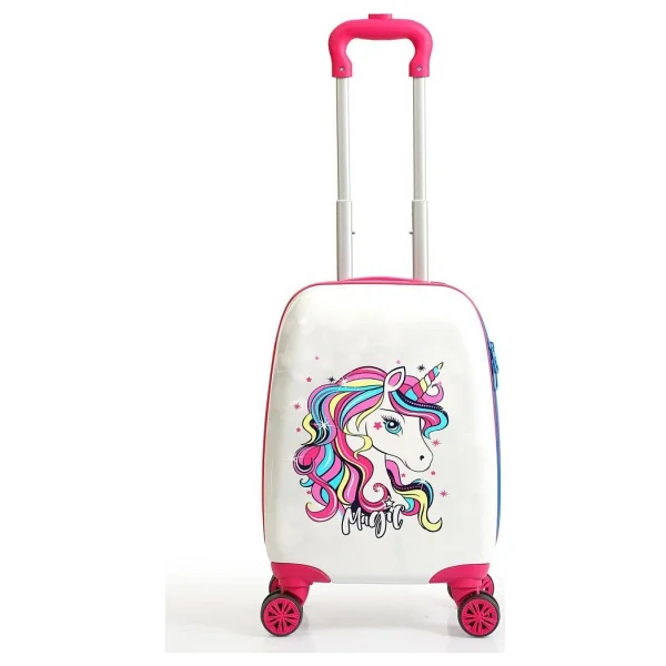 G&D Polo Suitcase Gedox Kids Pembe Beyaz Unicorn Desenli Kız Çocuk Valizi 152 - Beyaz - Pembe - Görsel 8