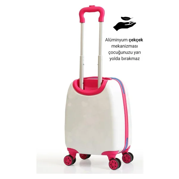 G&D Polo Suitcase Gedox Kids Pembe Beyaz Unicorn Desenli Kız Çocuk Valizi 152 - Beyaz - Pembe - Görsel 3