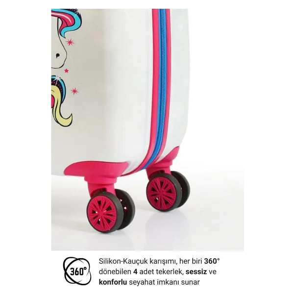 G&D Polo Suitcase Gedox Kids Pembe Beyaz Unicorn Desenli Kız Çocuk Valizi 152 - Beyaz - Pembe - Görsel 4