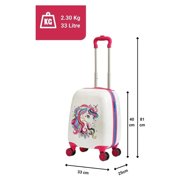G&D Polo Suitcase Gedox Kids Pembe Beyaz Unicorn Desenli Kız Çocuk Valizi 152 - Beyaz - Pembe - Görsel 5
