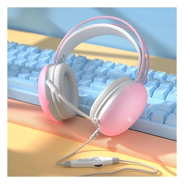 Aula S505 Pembe RGB USB Kablolu Kulak Üstü Oyuncu Kulaklığı - Görsel 2