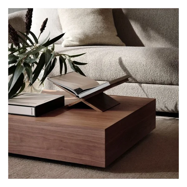 Eriza Home Lesley, Kare Traverten Mermer Desenli Modern Orta Sehpa, Ceviz Ceviz - Görsel 5