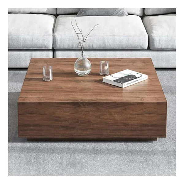 Eriza Home Lesley, Kare Traverten Mermer Desenli Modern Orta Sehpa, Ceviz Ceviz - Görsel 2