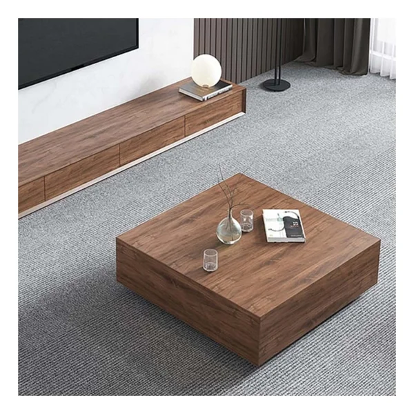 Eriza Home Lesley, Kare Traverten Mermer Desenli Modern Orta Sehpa, Ceviz Ceviz - Görsel 3