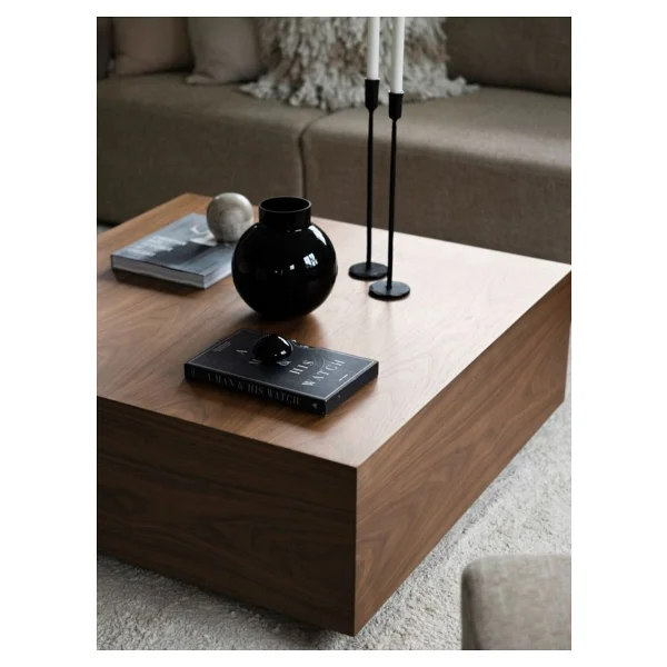 Eriza Home Lesley, Kare Traverten Mermer Desenli Modern Orta Sehpa, Ceviz Ceviz - Görsel 4