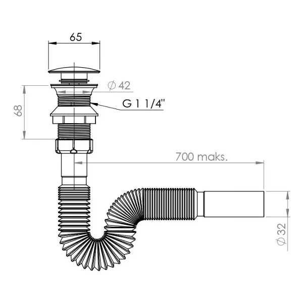 Donau 321-325 Pop-Up Körüklü Lavabo Sifonu Ø 32 Mm - Görsel 2