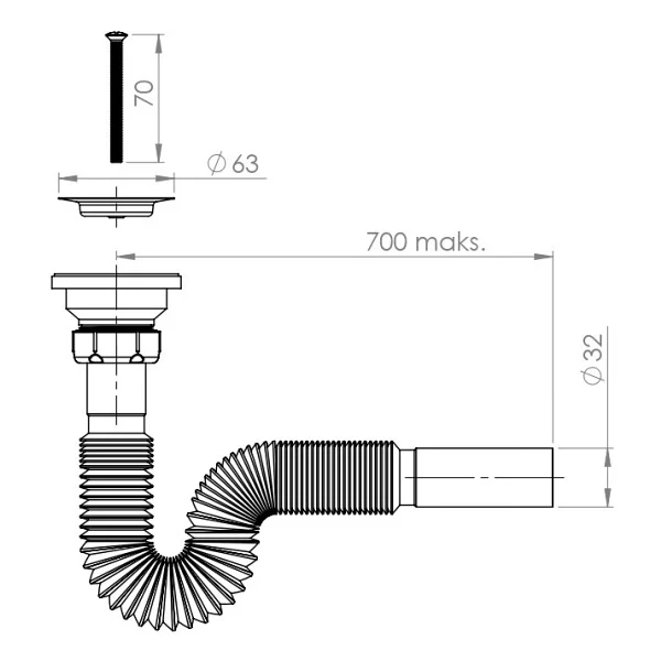 Donau 321-320 Lüx Körüklü Lavabo Sifonu Ø 32 Mm - Görsel 2