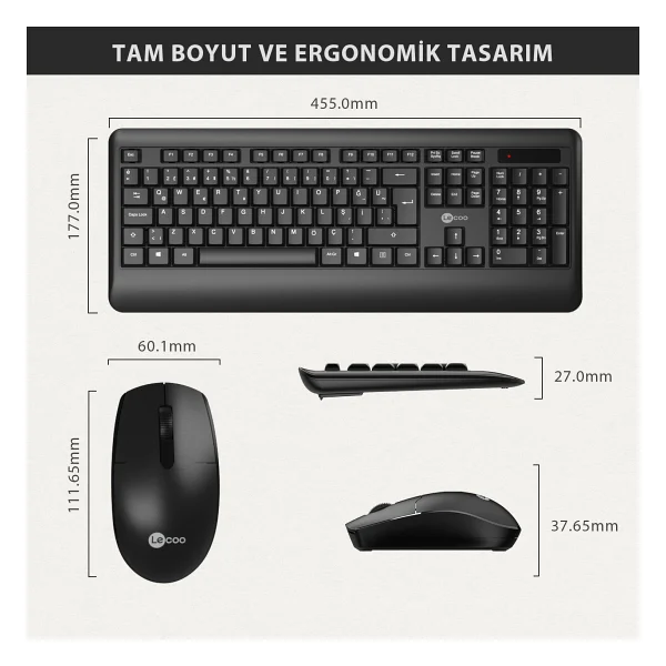 Lenovo Lecoo Kw202 Siyah Kablosuz Klavye Mouse Seti - Görsel 3