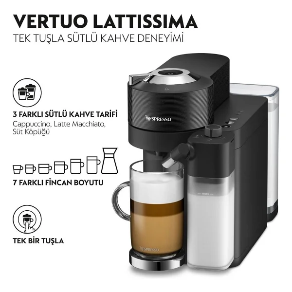 Nespresso Vertuo Lattissima Matte Black Kapsül Kahve Makinesi - Görsel 2
