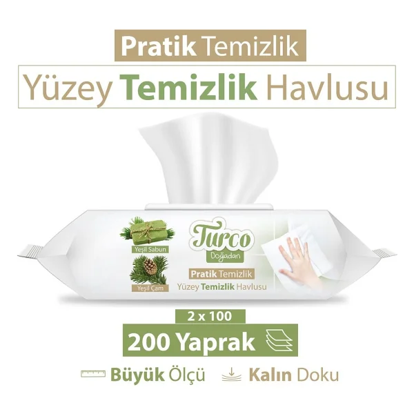 Turco Doğadan Yeşil Sabun Yüzey Temizlik Havlusu 100 Yaprak 5'li - Görsel 4