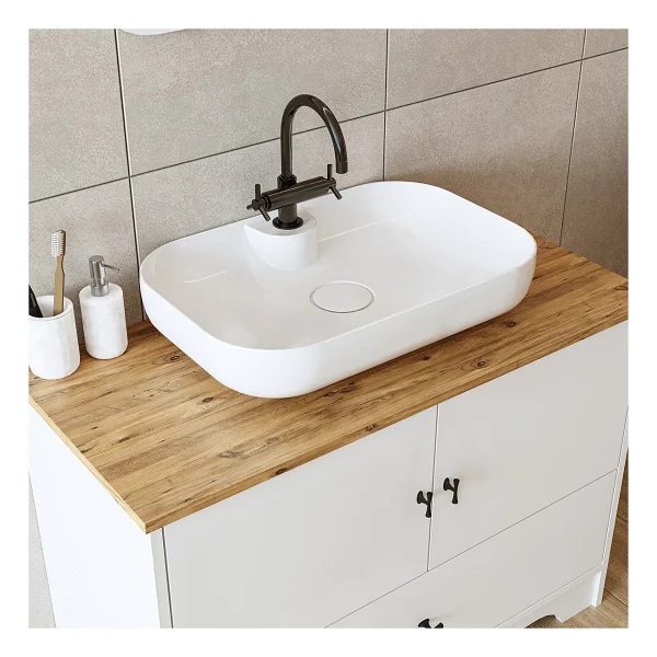 ROOMART Oval Lavabolu Mat Beyaz Mdf 100 Cm Çekmeceli Banyo Dolabı + Aynalı Üst Dolabı + Boy Dolabı - Görsel 4