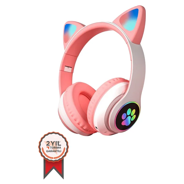 Karler Stn-28 Mikrofonlu LED Işıklı Kulak Üstü Kedi Bluetooth Kulaklık Mor - Görsel 5