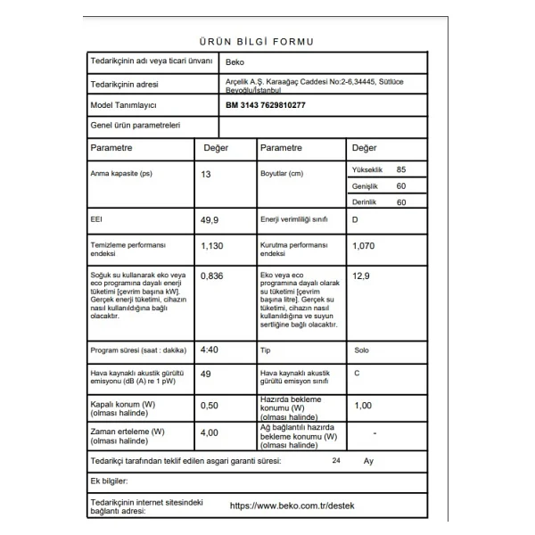 Beko Bm 3143 3 Programlı Bulaşık Makinesi - Görsel 6