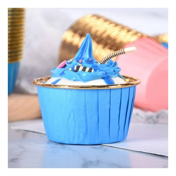 Dolphin Muffin Kağıt Karton Altın Mavi Cupcake Kek Kalıbı Kapsülü Kabı - 25 Adetlik 10 Paket - Görsel 4