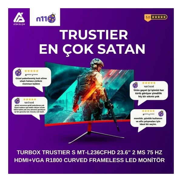 Turbox Trustier S Mt-L236cfhd 23.6" 2 Ms Full HD Curved Monitör - Görsel 2