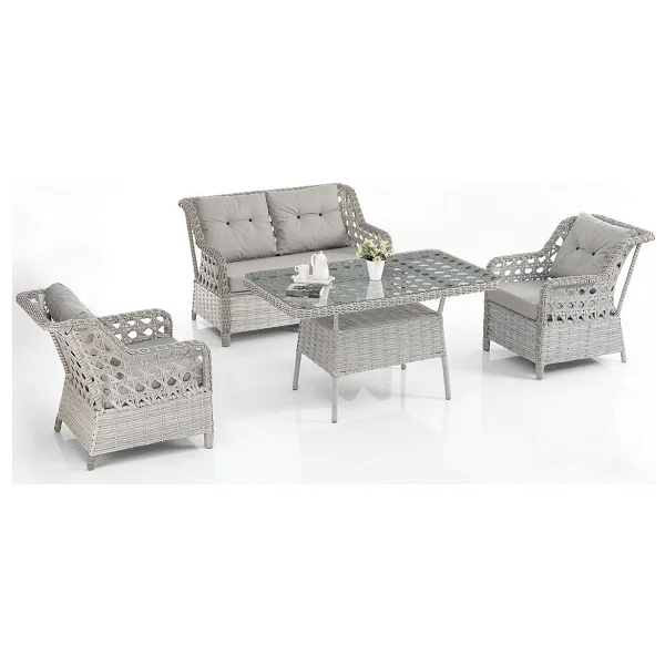 Evdemo Eren Rattan 2+1+1+Camlı Masa Gri Bahçe Balkon Takımı - Görsel 6