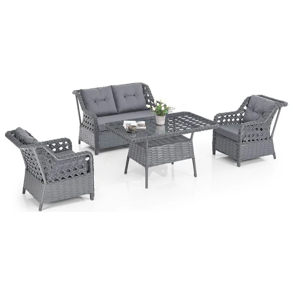 Evdemo Eren Rattan 2+1+1+Camlı Masa Gri Bahçe Balkon Takımı - Görsel 7