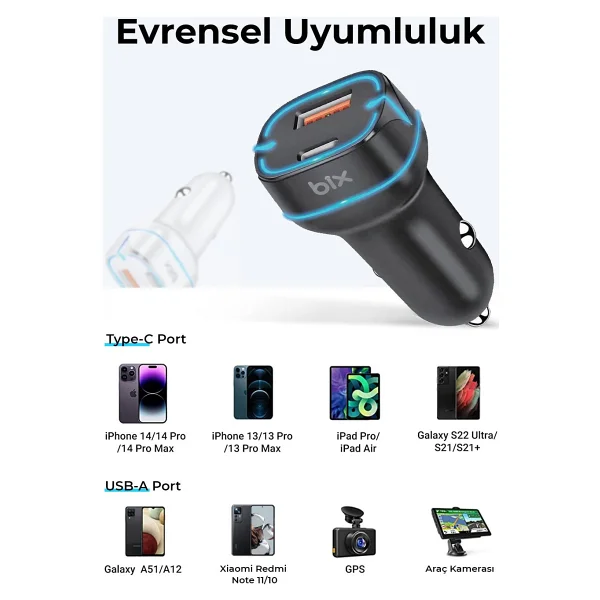 Bix Bx-Ccp36bk Siyah 36 W Hızlı Araç Şarj Aleti - Görsel 2
