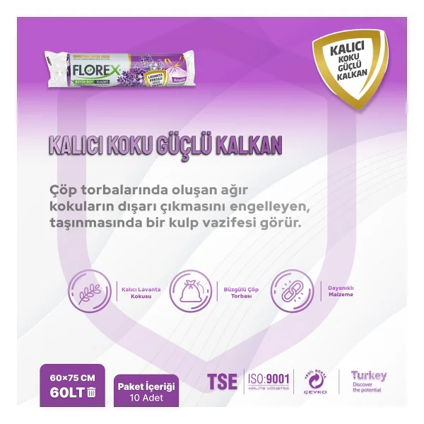 Florex Lavanta Kokulu Büzgülü Büyük Boy Çöp Poşeti 10'lu 5 Adet - Görsel 2