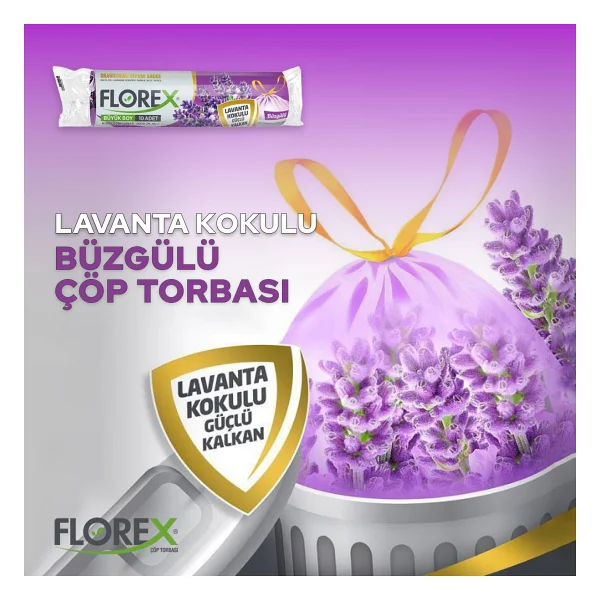 Florex Lavanta Kokulu Büzgülü Büyük Boy Çöp Poşeti 10'lu 5 Adet - Görsel 3