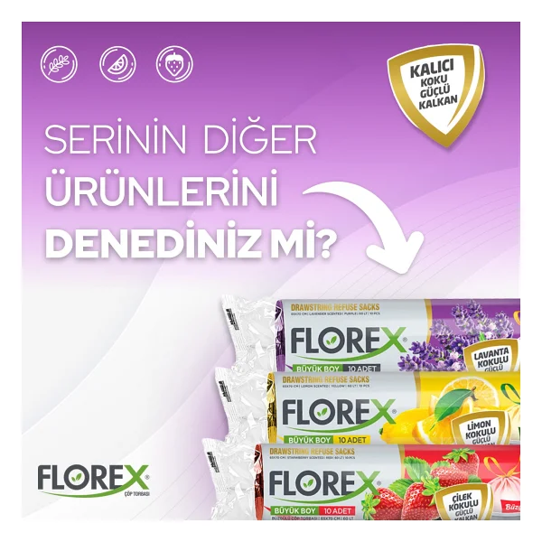 Florex Lavanta Kokulu Büzgülü Büyük Boy Çöp Poşeti 10'lu 5 Adet - Görsel 4