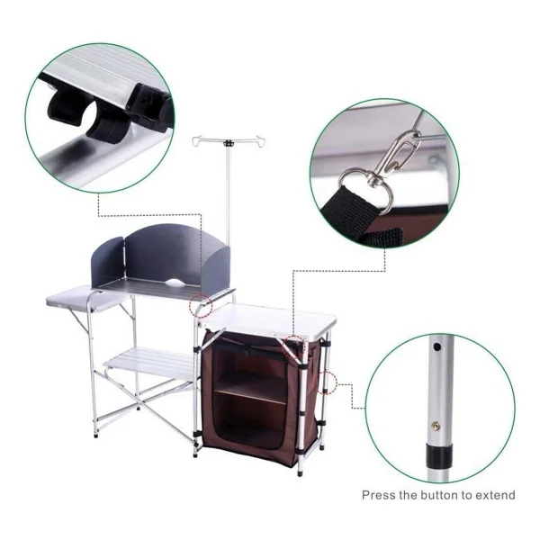 Madfox Luxi 166x33 Cm Alüminyum Saklama Dolaplı Katlanır Kamp Masası - Görsel 3