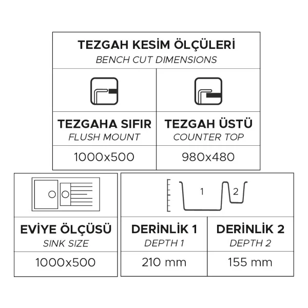 Realstone Troya P005 100 Tezgah Üstü Antrasit Granit Eviye - Görsel 9