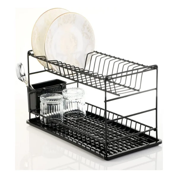 Hagen İki Katlı Bulaşıklık 50 Cm Siyah Metal Tabaklık Bulaşık Makinesinde Yıkanabilir Özellikte - Görsel 4