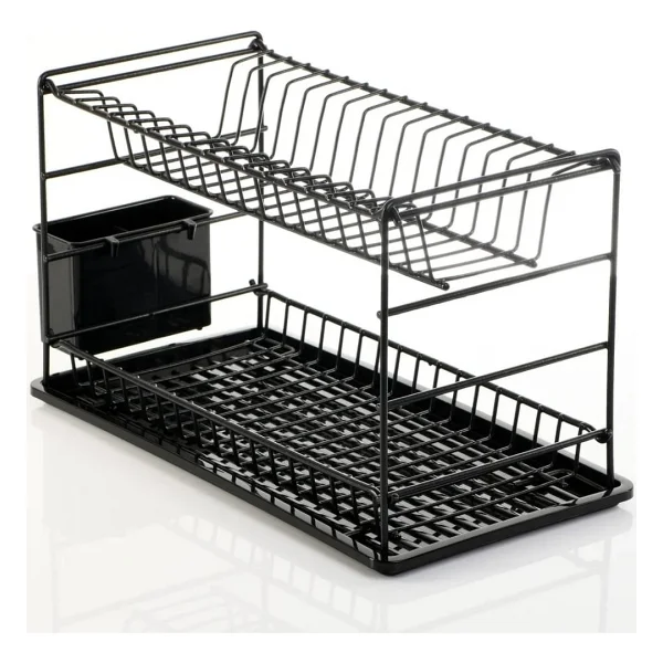 Hagen İki Katlı Bulaşıklık 50 Cm Siyah Metal Tabaklık Bulaşık Makinesinde Yıkanabilir Özellikte - Görsel 2