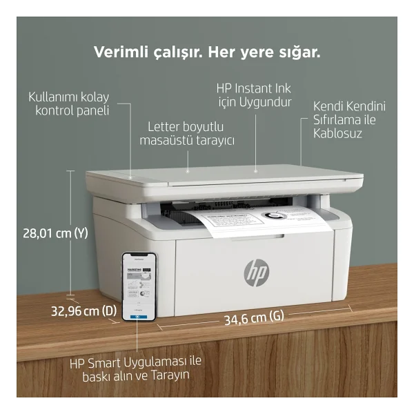 Hp Laserjet Mfp M141cw 7md71a Tarayıcı + Fotokopi Çok Fonksiyonlu Mono Lazer Yazıcı - Görsel 5