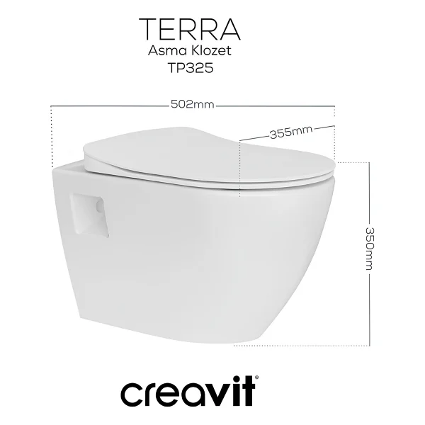 Creavit Terra Tp325 Beyaz Asma Klozet + Duck Yavaş Kapanan Kapak - Görsel 8