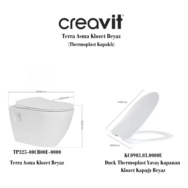 Creavit Tp325 Terra Asma Klozet + Creavit Yavaş Kapanır Kapak - Görsel 2