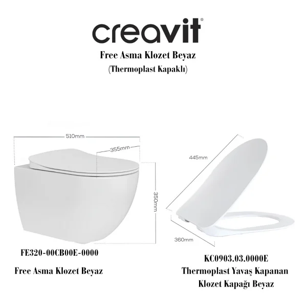 Creavit Free FE320 Beyaz Asma Klozet - Görsel 8