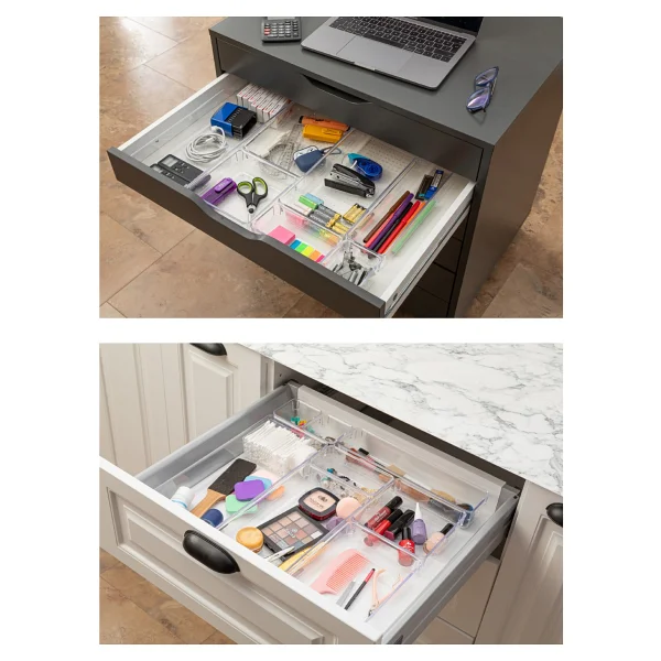 Vienev 8li Şeffaf Çekmece İçi Düzenleyici Organizer 2x( B.K. Dkdrtgn K.Kare) 1x(D.dkdrtgn B.Kare) - Görsel 2