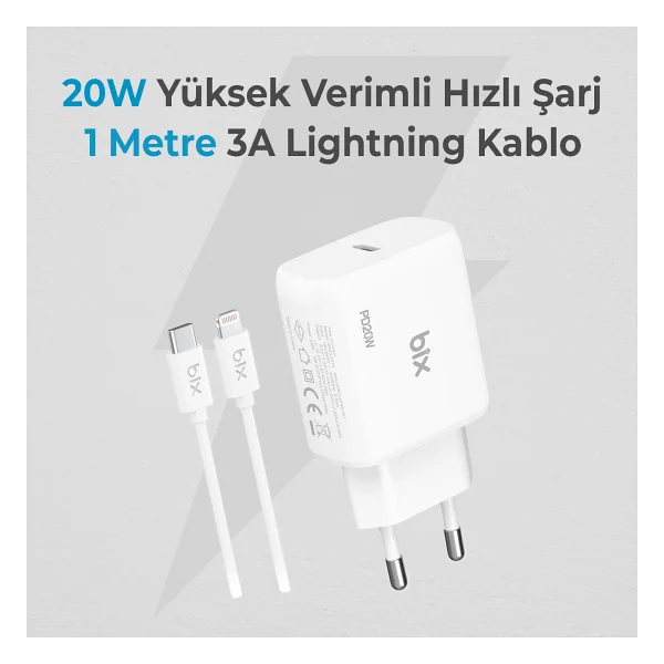 Bix Bx-Cl20ta 20 W Type-C To Lightning 3a Kablolu Şarj Aleti - Görsel 3
