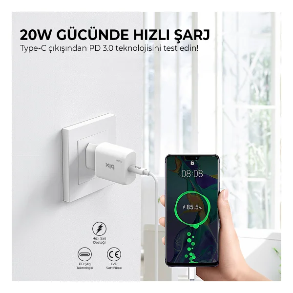 Bix Bx-Cl20ta 20 W Type-C To Lightning 3a Kablolu Şarj Aleti - Görsel 4