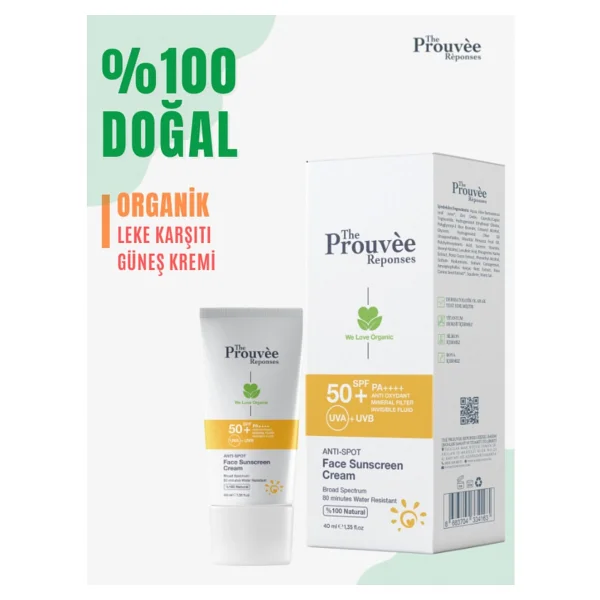 The Prouvee Reponses %100 Doğal 50+Spf Anti-Spot Leke Karşıtı Yüz İçin Organik Güneş Koruyucu Krem 40 Ml - Görsel 6