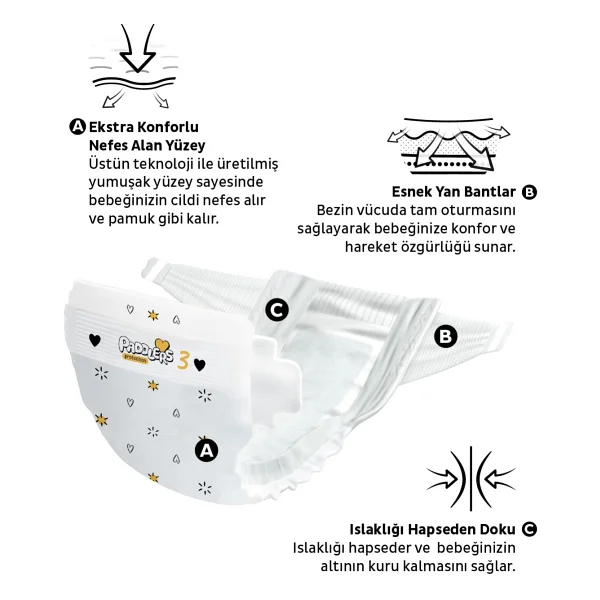 Paddlers Protection 3 Numara Midi 200'lü Bebek Bezi - Görsel 2