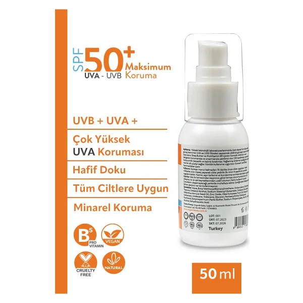 Organik Baby Doğal İçerikli Bebek Çocuk Ve Yetişkin 2 Li Set 50 Ml Güneş Kremi Leke Karşıtı 50 Spf Tüm Ciltler - Görsel 3