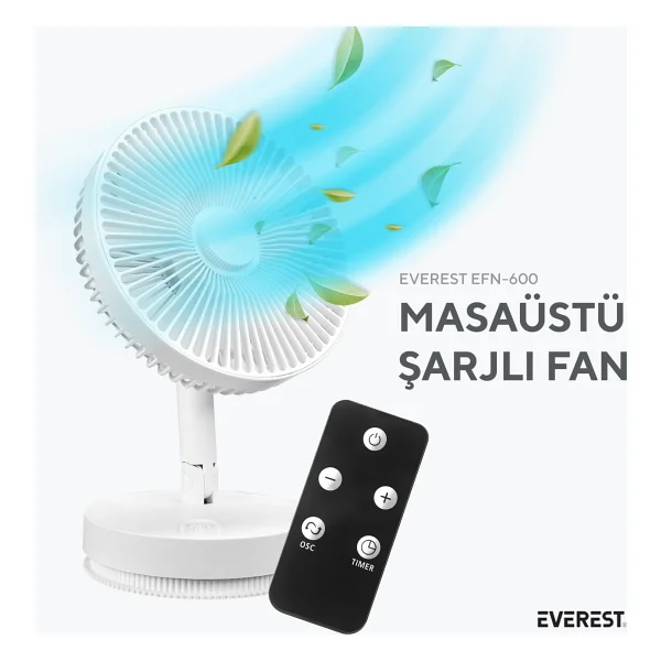 Everest Efn-600 Şarjlı Beyaz Masaüstü Vantilatör - Görsel 9