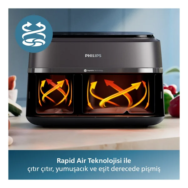 Philips Airfryer 3000 Serisi Na350/00 Çift Hazneli 9 Lt Yağsız Fritöz - Görsel 7