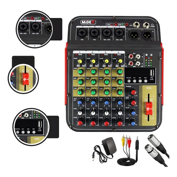 Midex Mdx-04fxu Ses Mikseri Stüdyo Kayıt İçin 5 Kanal Ses Kartlı +48v Phantomlu Kayıt Mikseri - Görsel 6