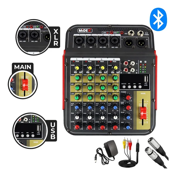Midex Mdx-04fxu Ses Mikseri Stüdyo Kayıt İçin 5 Kanal Ses Kartlı +48v Phantomlu Kayıt Mikseri - Görsel 2