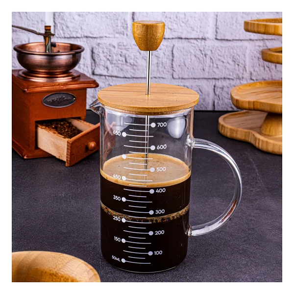 Bambum Leonardo French Press Bambu Kapaklı Zarif Cam Yapısı 700 ml Kahve ve Çay İçin - Görsel 9