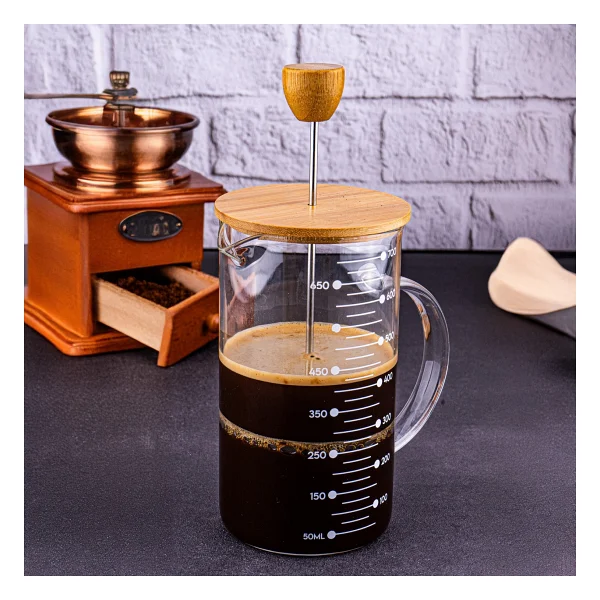 Bambum Leonardo French Press Bambu Kapaklı Zarif Cam Yapısı 700 ml Kahve ve Çay İçin - Görsel 2