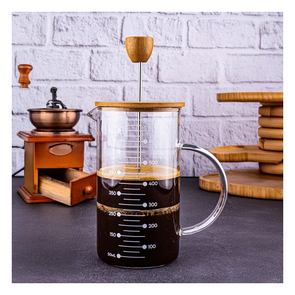 Bambum Leonardo French Press Bambu Kapaklı Zarif Cam Yapısı 700 ml Kahve ve Çay İçin - Görsel 3