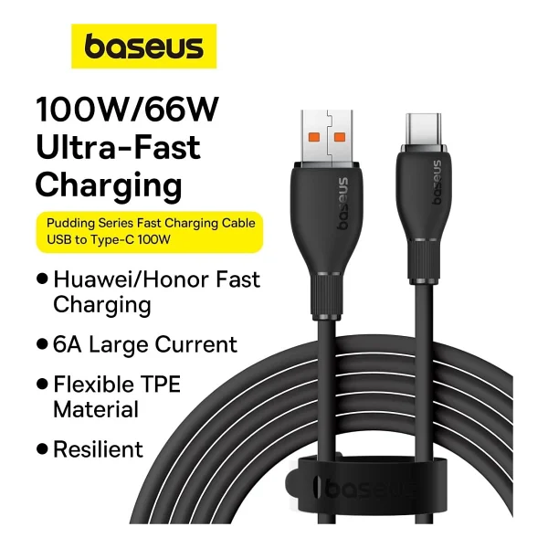 Baseus Pudding 1.2 M Siyah USB To Type-C Hızlı Şarj Kablosu - Görsel 3