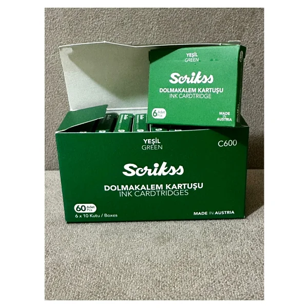 Scrikss Kartuş Dolma Kalem Kartuşu 6'lı Blister 10'lu Paket Yeşil - Görsel 3